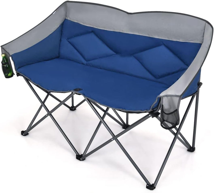 Double Camping Loveseat Chair with 2 Storage Pockets Blue
