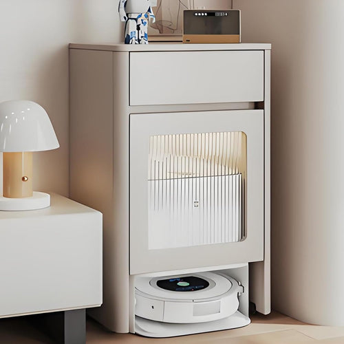 Robot Vacuum Storage Cabinet Wooden Side Table Drawer Wheels Grey