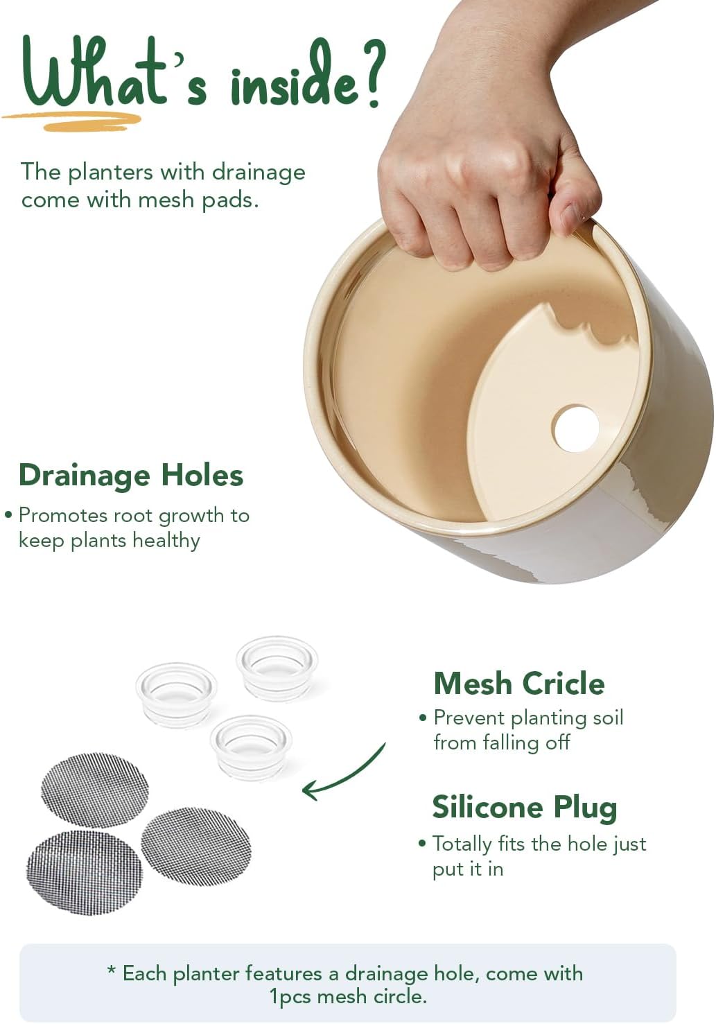 Ceramic Plant Pots Set 3 Sand Beige Indoor Planters Drainage