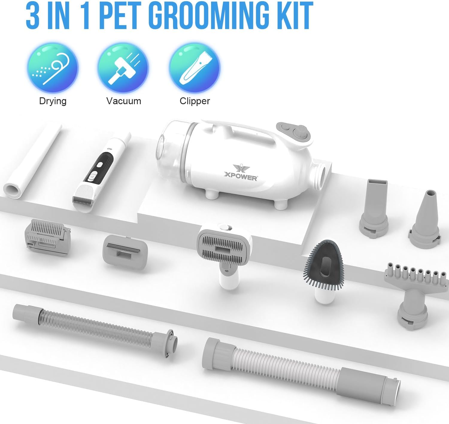 Dog Vacuum Dryer Grooming Kit Quiet Safe 2 Heat Settings