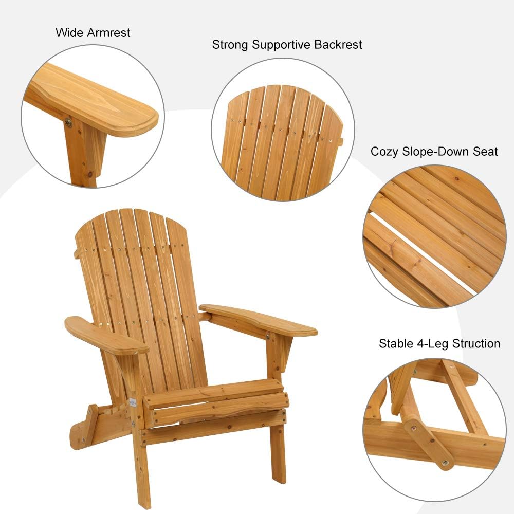 2 Pack Folding Adirondack Chairs Wooden Outdoor Patio Lounge Armchairs