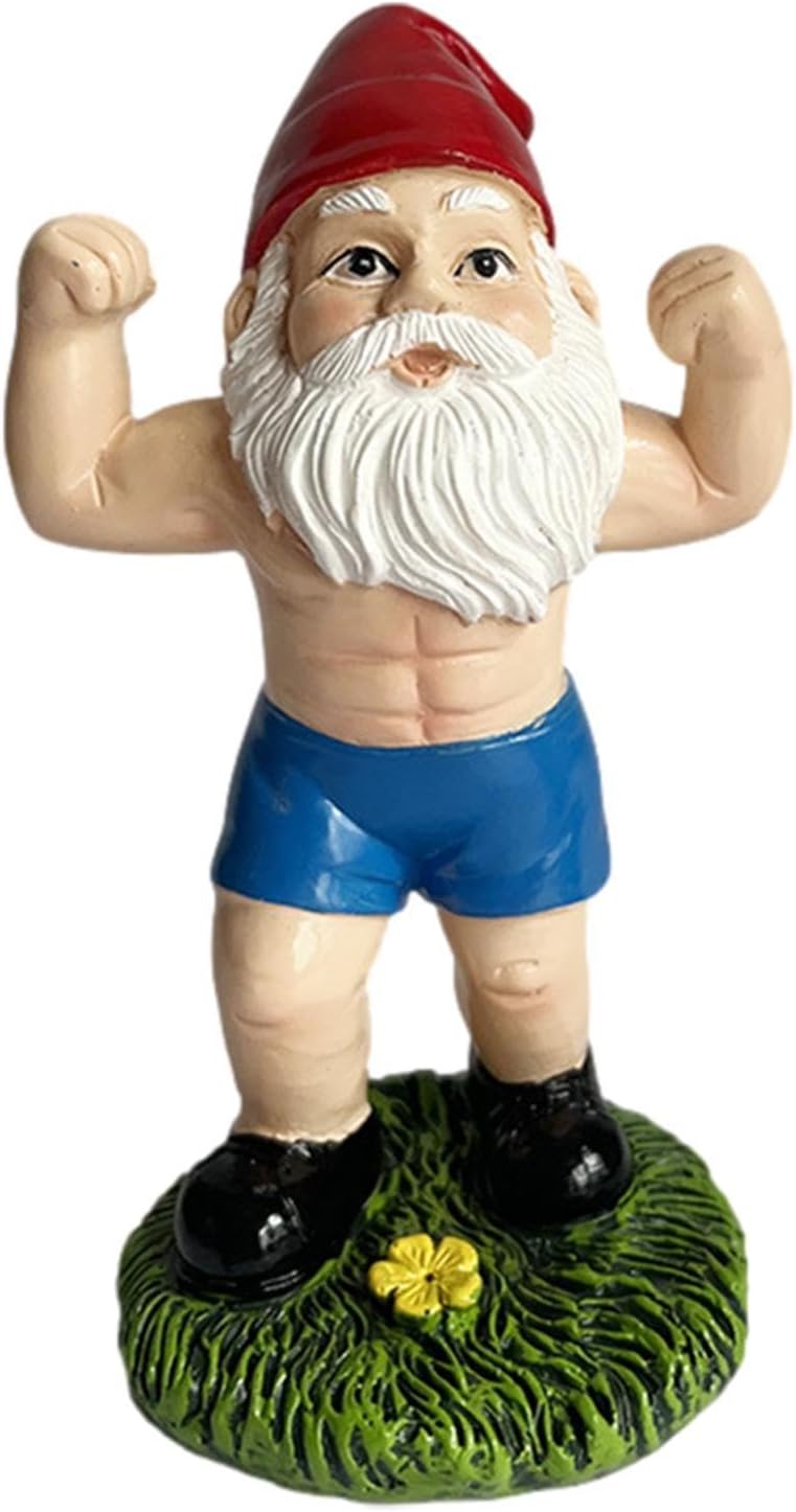 Funny Workout Garden Gnome Statues Resin Muscle Gym Decor Set