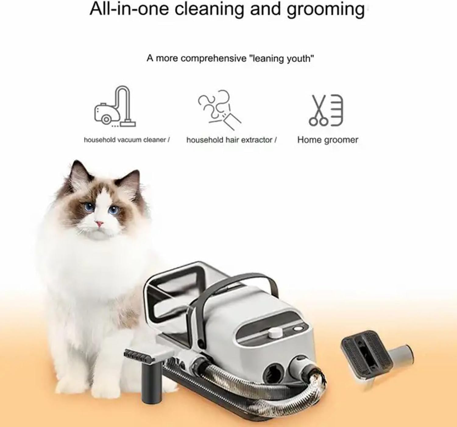 Pet Hair Vacuum Dryer 20000Pa Dog Clippers Grooming Kit 1.8L