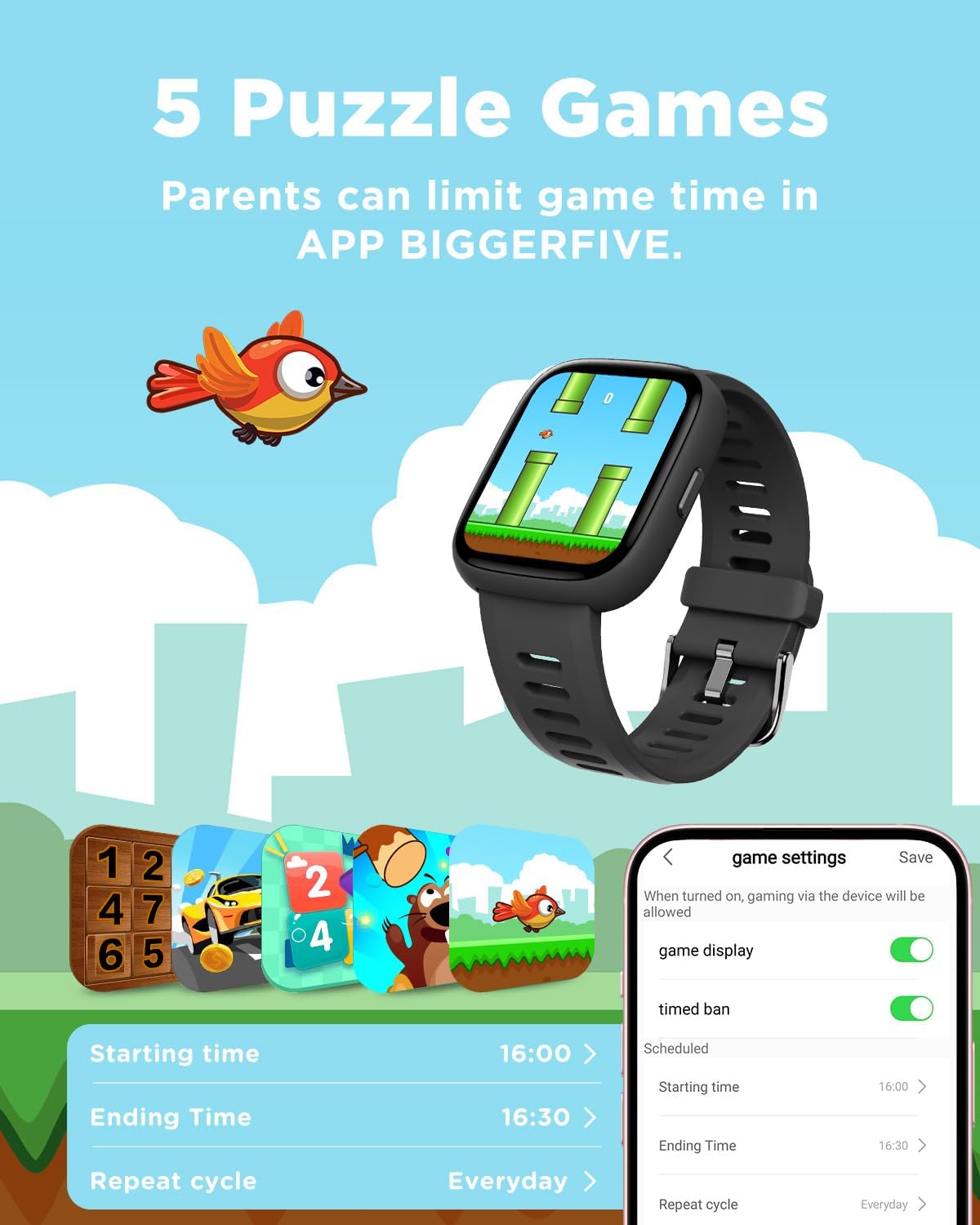 Kids Smart Watch 1.8 Fitness Tracker Games Waterproof