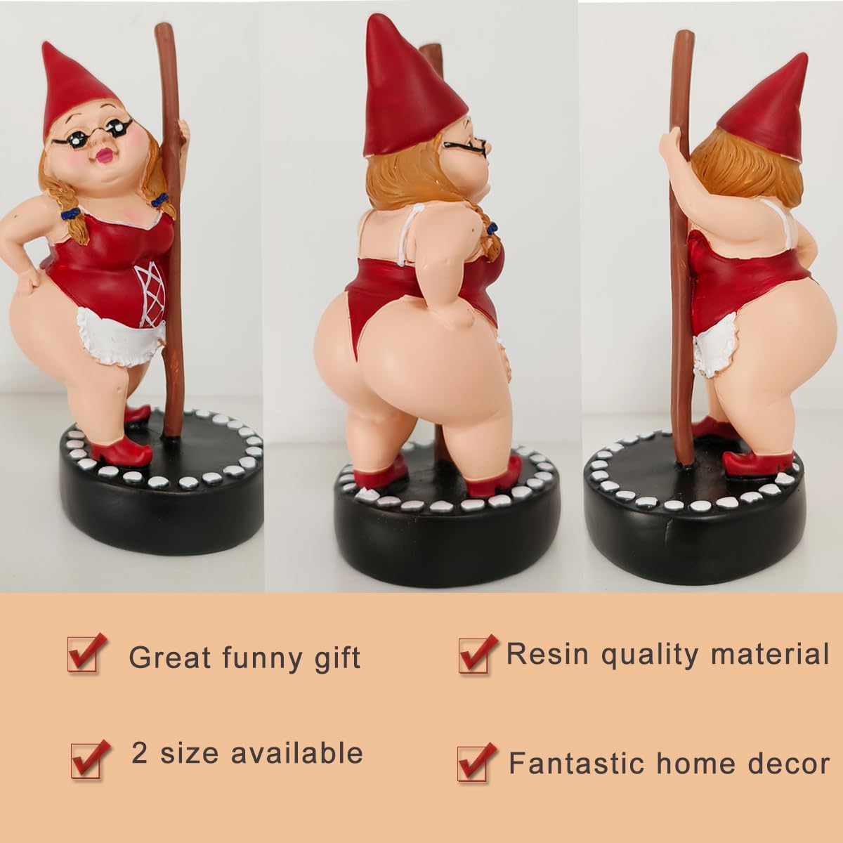 Funny Pole Dancing Gnome Statue Naughty Garden Decor Resin