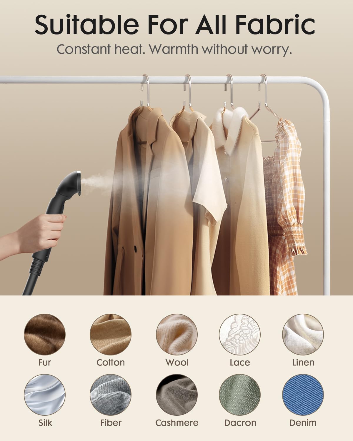 2200W Garment Steamer Upright 2.9L Tank 90 Min Steam 48g Power