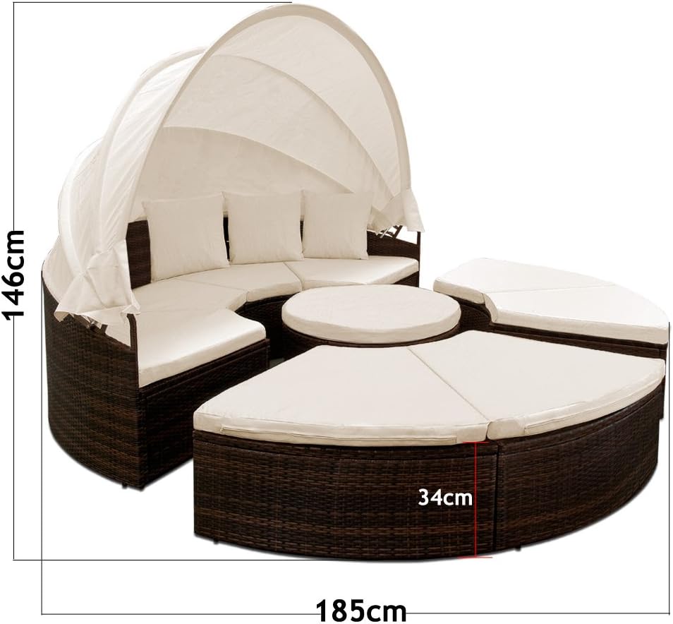 Garden Sun Island Lounger Set with Canopy Brown Cream