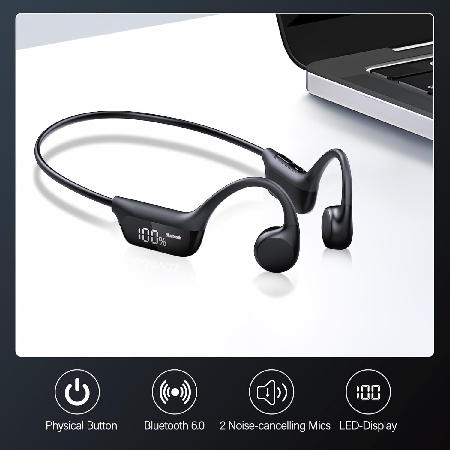 Bone Conduction Bluetooth Open Ear Headphones IPX7 Sport 10H