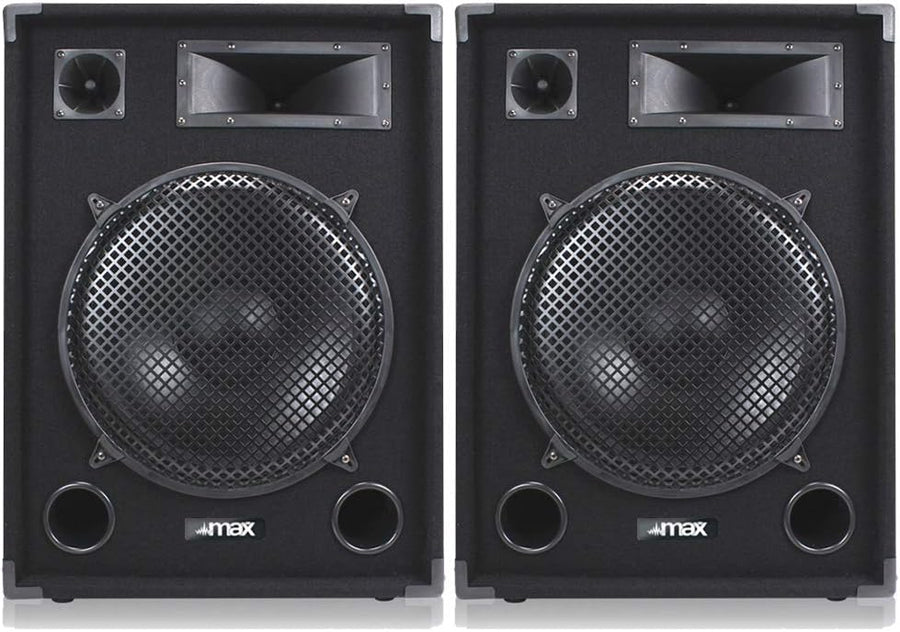 15" Passive DJ PA Speakers Pair 2000W 3-Way System Deep Bass Pro Audio
