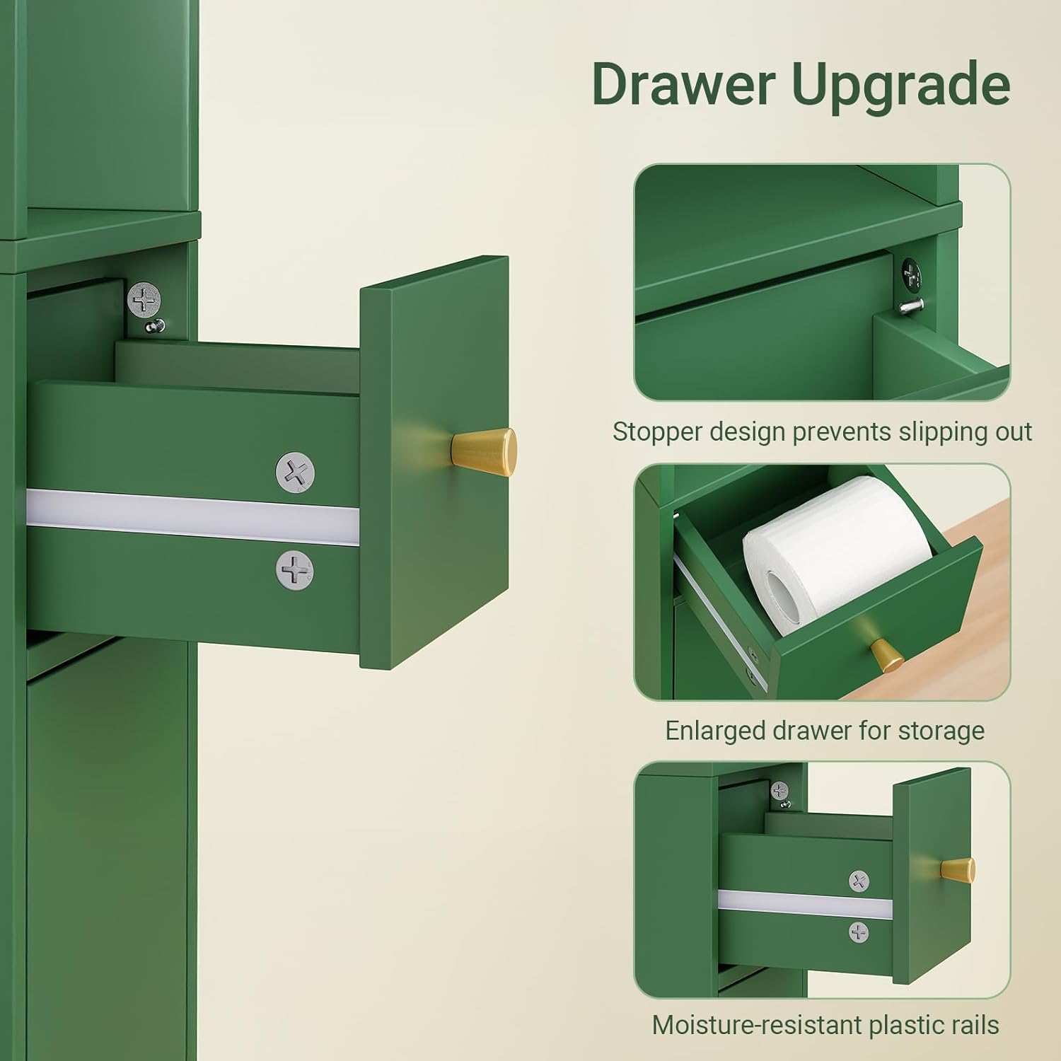 Tall Slim Bathroom Storage Cabinet Drawer Adjustable Shelves Green