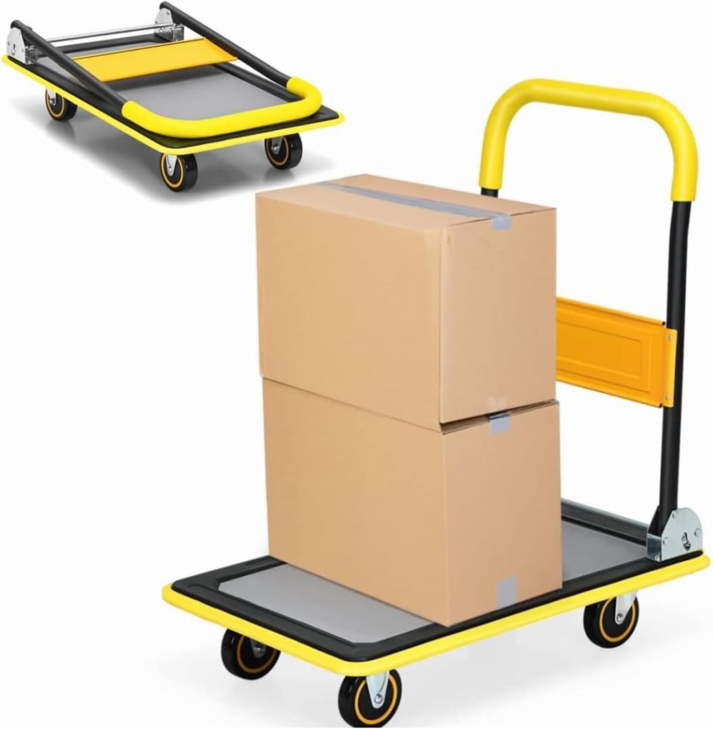 150KG Folding Platform Trolley Flatbed Truck Dolly Brake Wheels