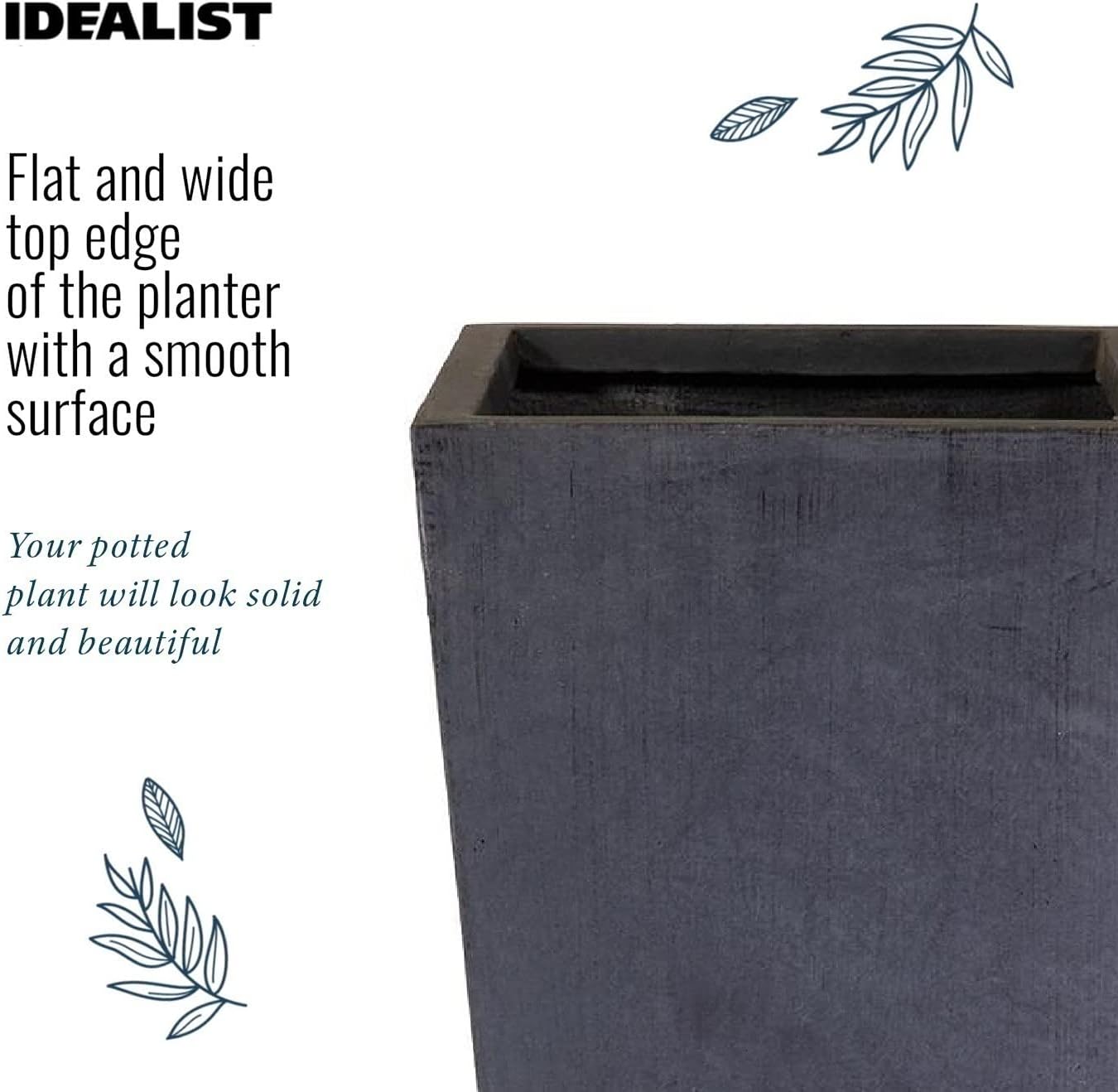 50.5cm Tall Planters Set 2 Dark Grey Stone Effect Square Pots