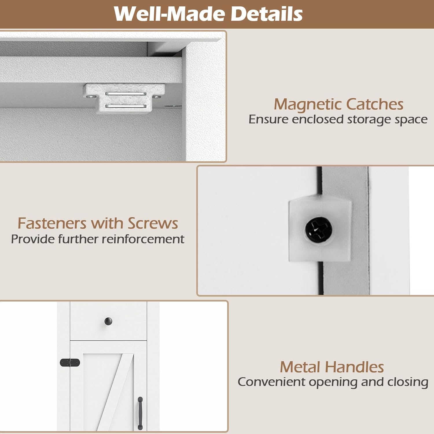 Farmhouse Slim Bathroom Tall Cabinet Barn Door Drawer Shelf Unit