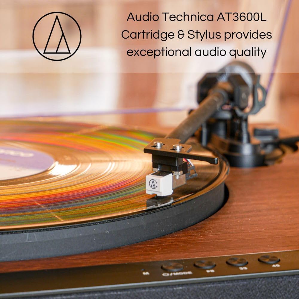 Walnut Record Player With 30W Speakers Bluetooth