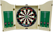 Dart Board Cabinet Set Wood Scoreboard 6 Steel Tip Darts