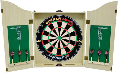 Dart Board Cabinet Set Wood Scoreboard 6 Steel Tip Darts