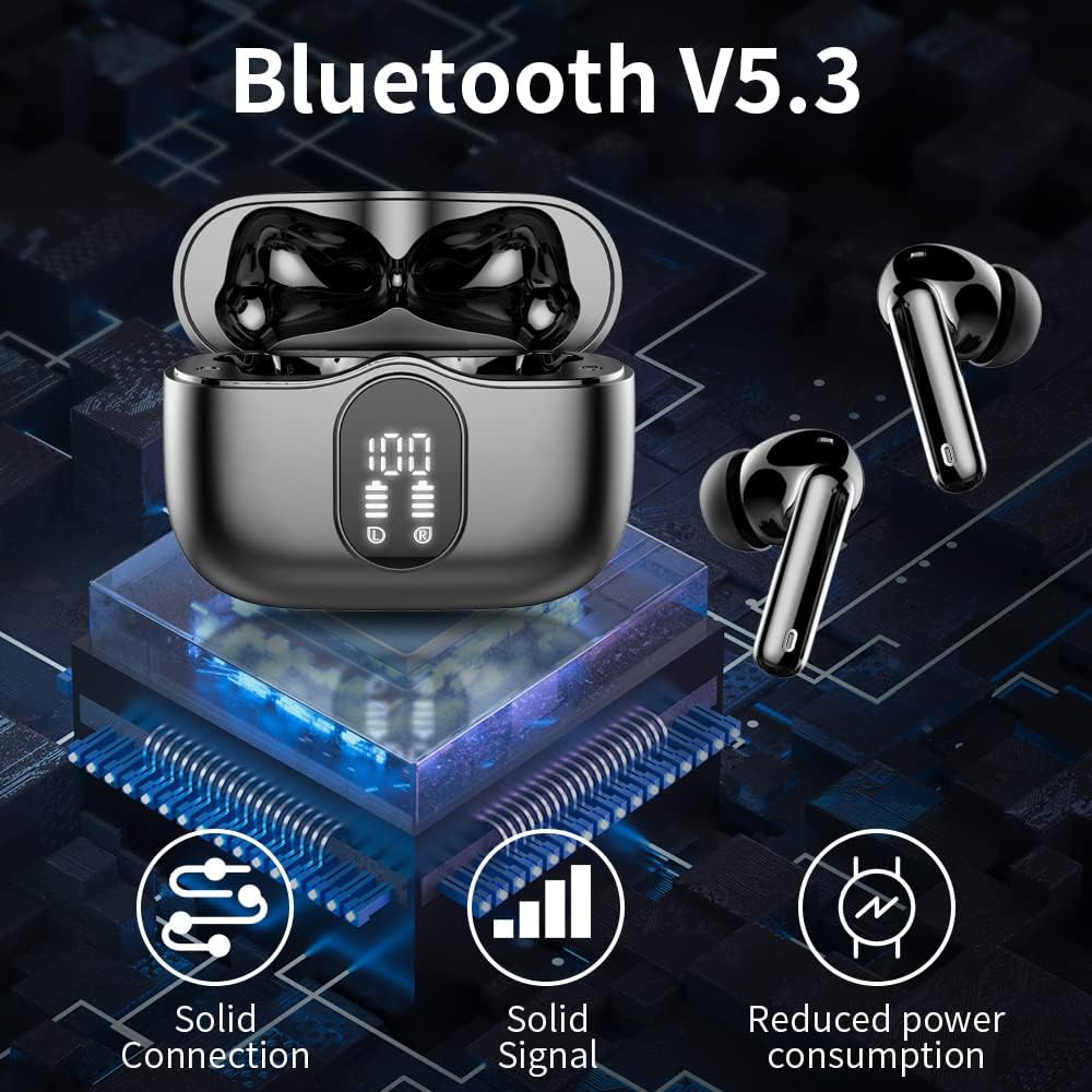 Wireless Bluetooth 5.3 Earbuds Noise Cancelling Mic Deep Bass 36H Playtime