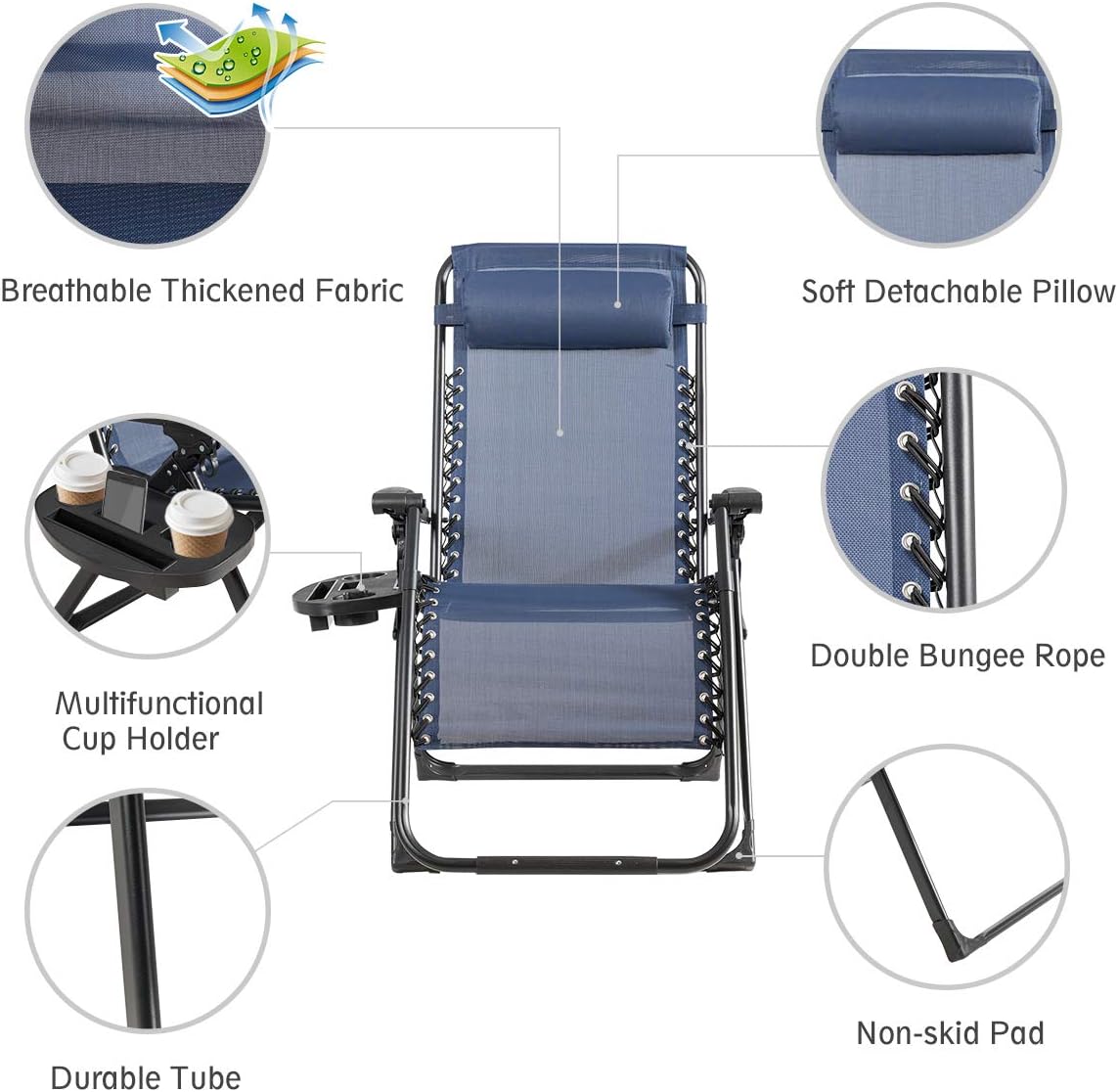 Oversized Zero Gravity Recliner Chair 226kg Navy Blue