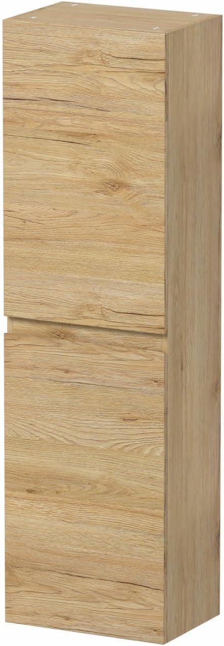 Oak Wall Mounted Tall Bathroom Cabinet Soft Close 2 Door Storage Unit