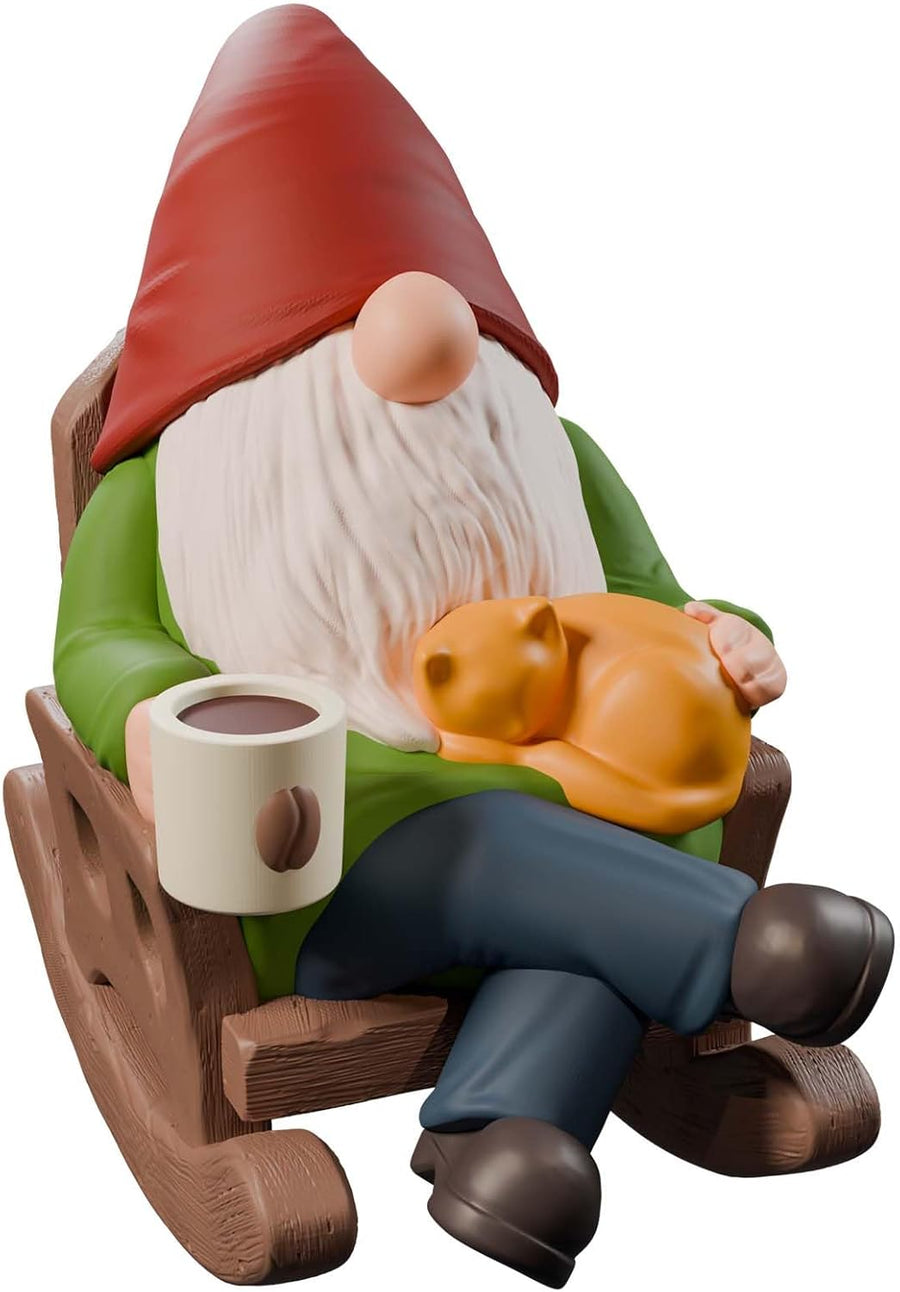 Funny Garden Gnome Statue Rocking Chair Coffee Outdoor Decor
