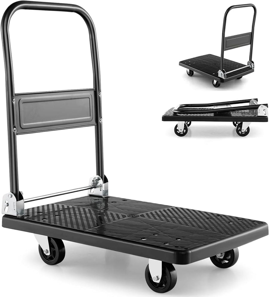 200KG Folding Platform Trolley Flatbed Truck Dolly Brake Wheels