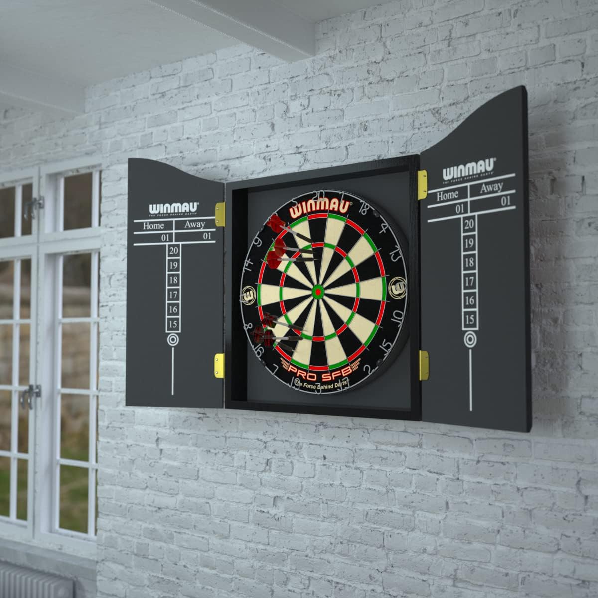 Dart Board Cabinet Wood Scoreboard Doors Home Bar Man Cave