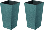 Set of 2 Tall Square Planters Blue Modern Indoor Outdoor Pots
