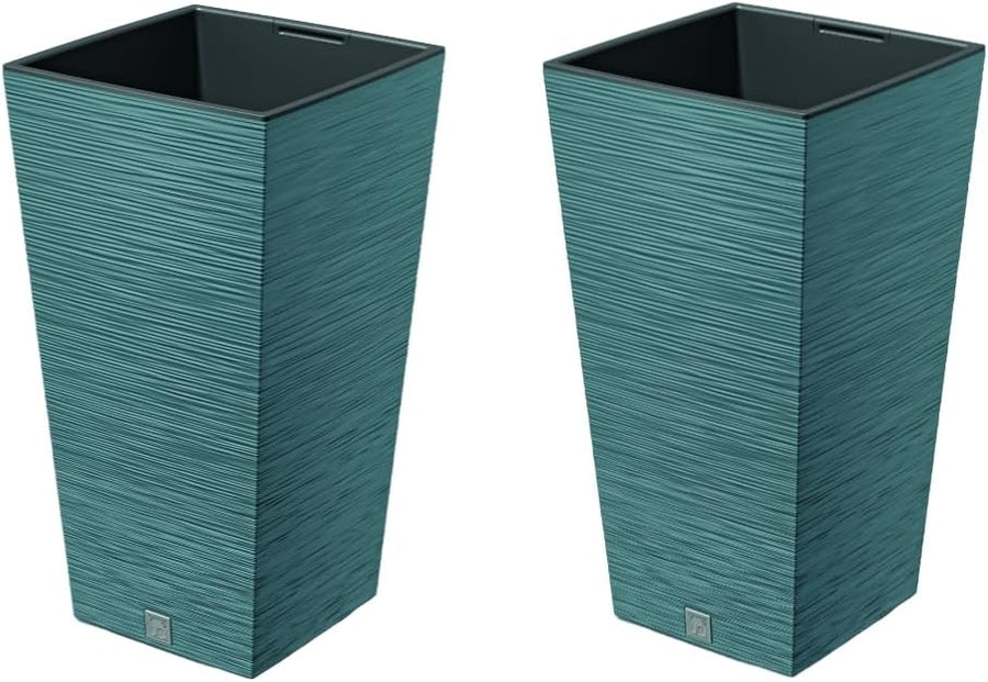 Set of 2 Tall Square Planters Blue Modern Indoor Outdoor Pots