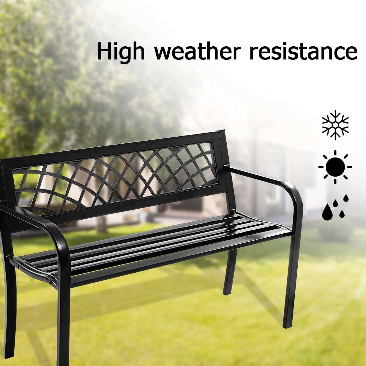 2-3 Seater Outdoor Garden Bench Metal Patio Park Bench Black