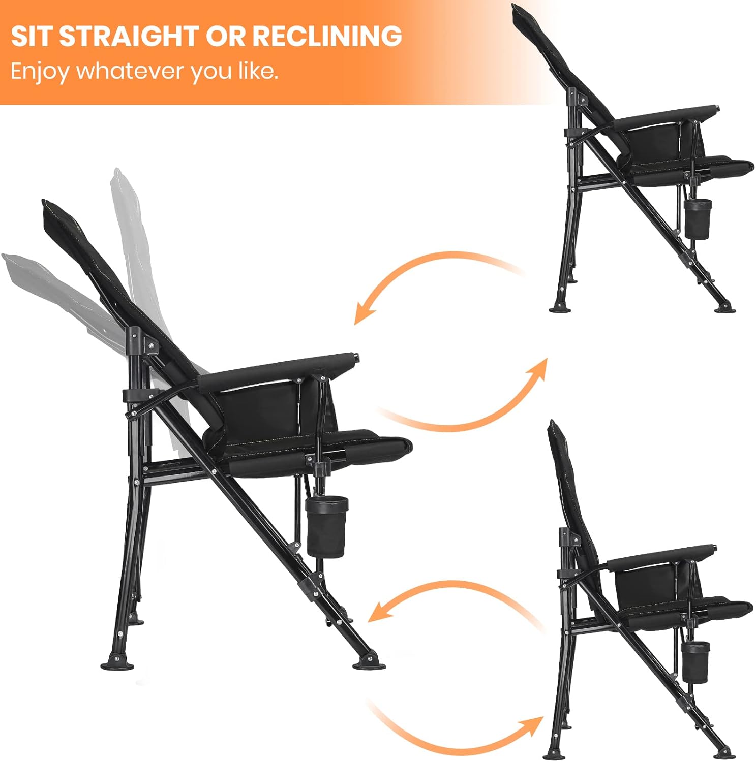 Adjustable Oversized Camping Chair with Lumbar Support Black