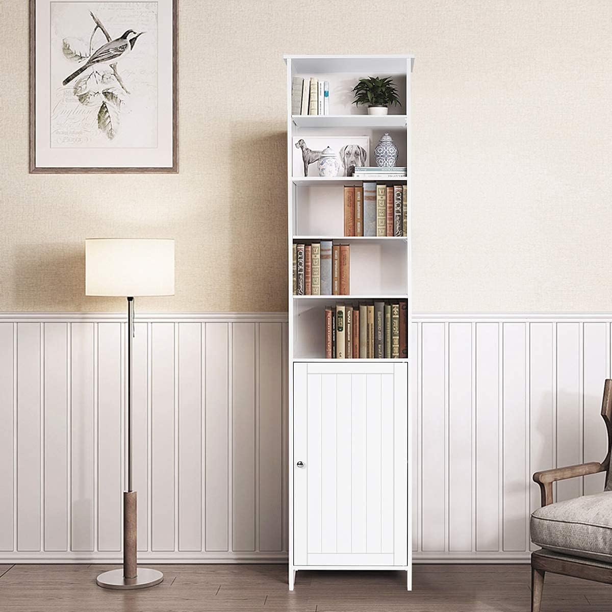 Tall Bathroom Storage Cabinet White Adjustable Shelf Unit