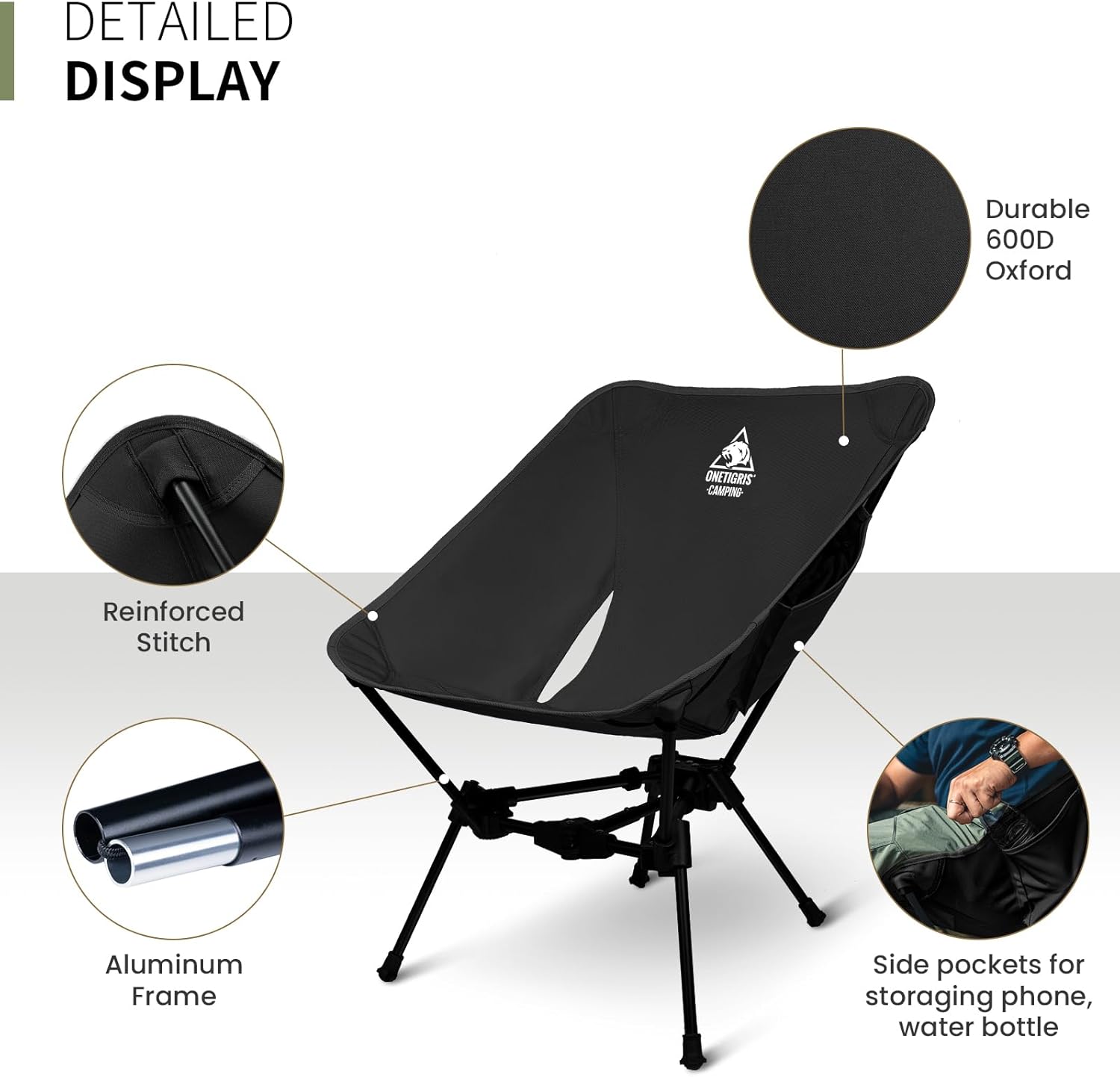 Ultralight Folding Backpacking Chair 150kg Portable Black