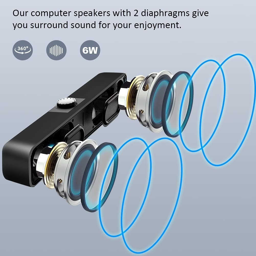 PC Soundbar Speakers USB Powered Stereo 3.5mm Desktop Audio