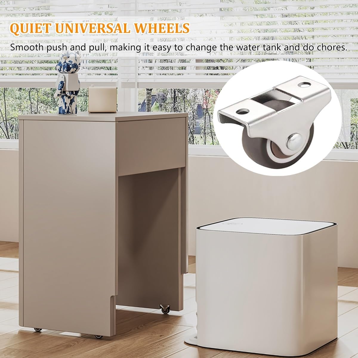 Robot Vacuum Storage Cabinet Wooden Side Table Drawer Wheels White