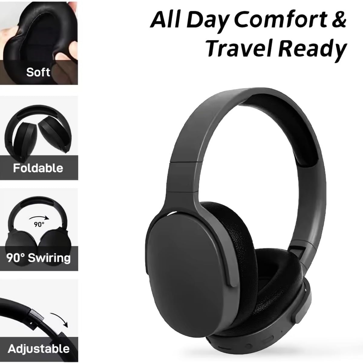 Wireless Bluetooth Over Ear Headphones HiFi Stereo Deep Bass Foldable