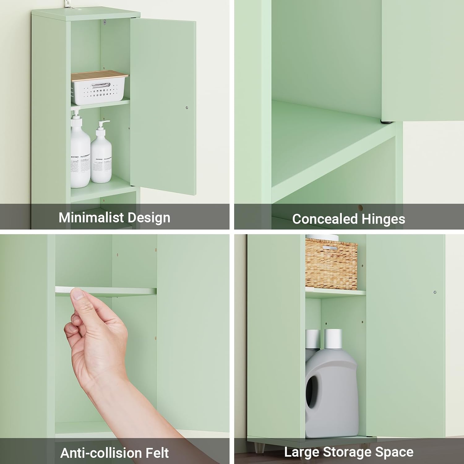Slim Tall Bathroom Cabinet Light Green Drawer 180cm