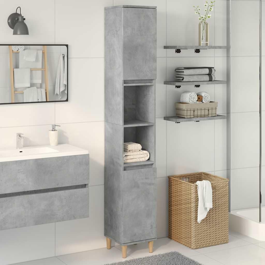 Tall Bathroom Cabinet 6 Compartment 2 Door Grey Unit