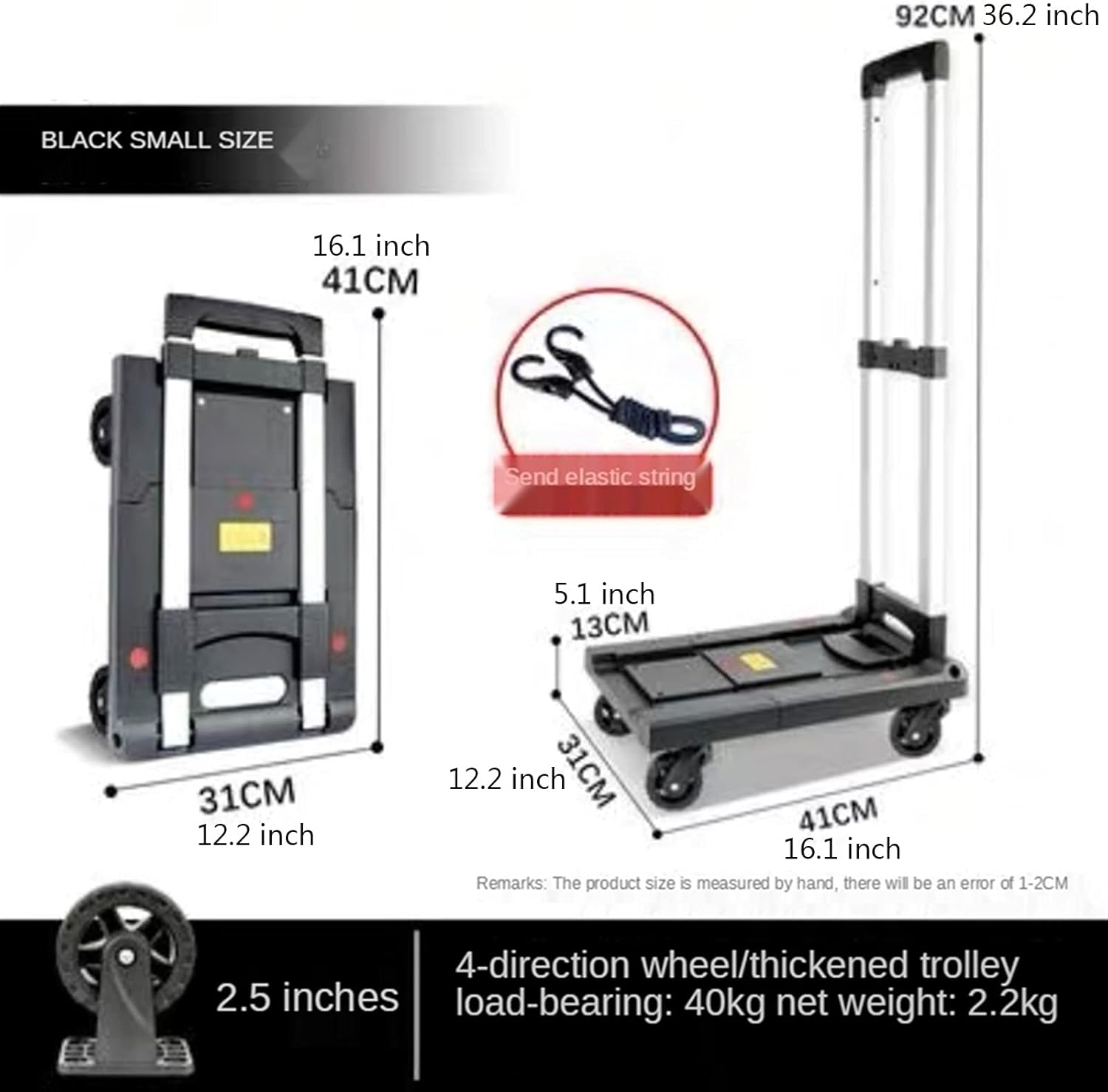 Mini Folding Flatbed Hand Cart 6 Wheel Retractable Trolley
