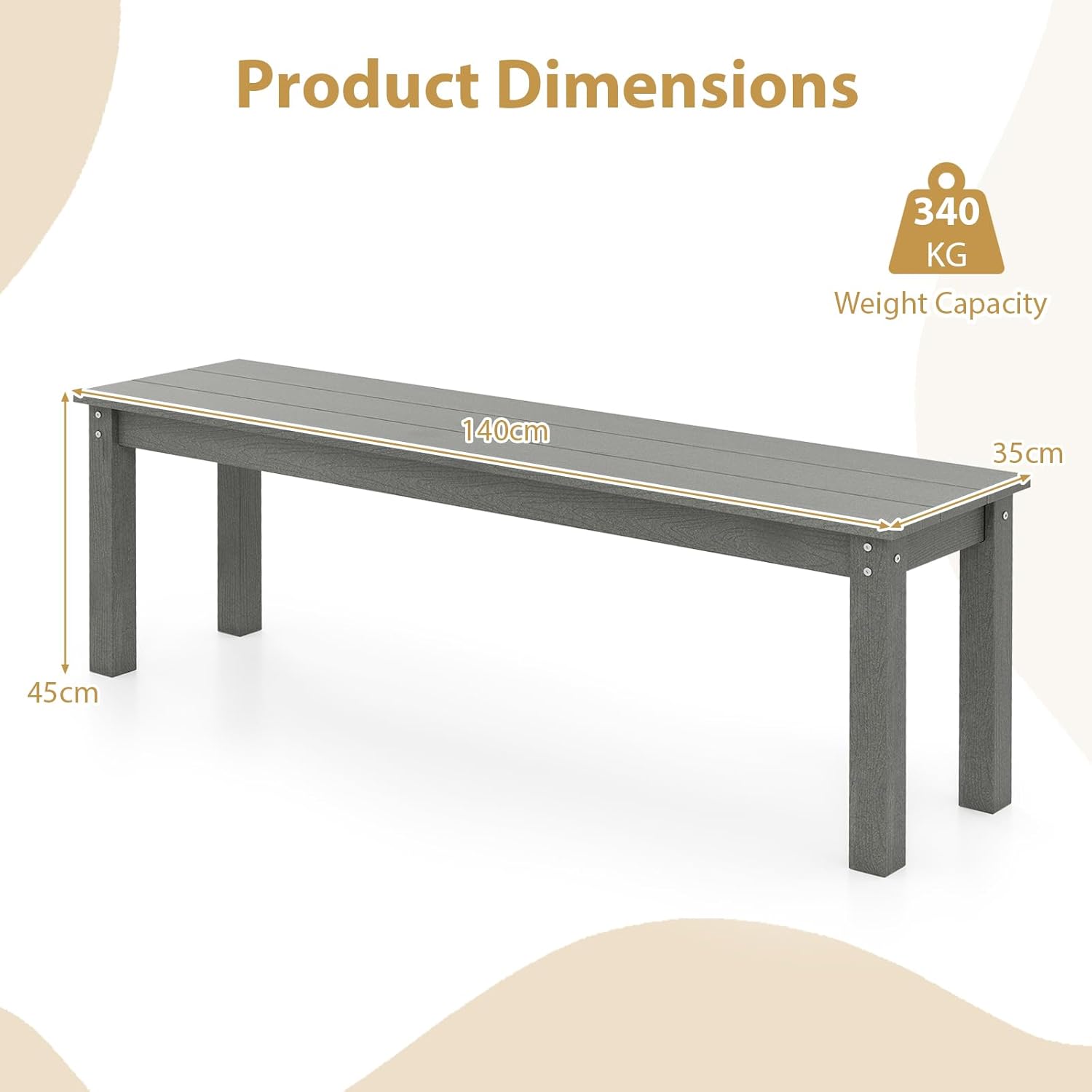 2-3 Seater Garden Bench 140cm HDPE Outdoor Patio Seat