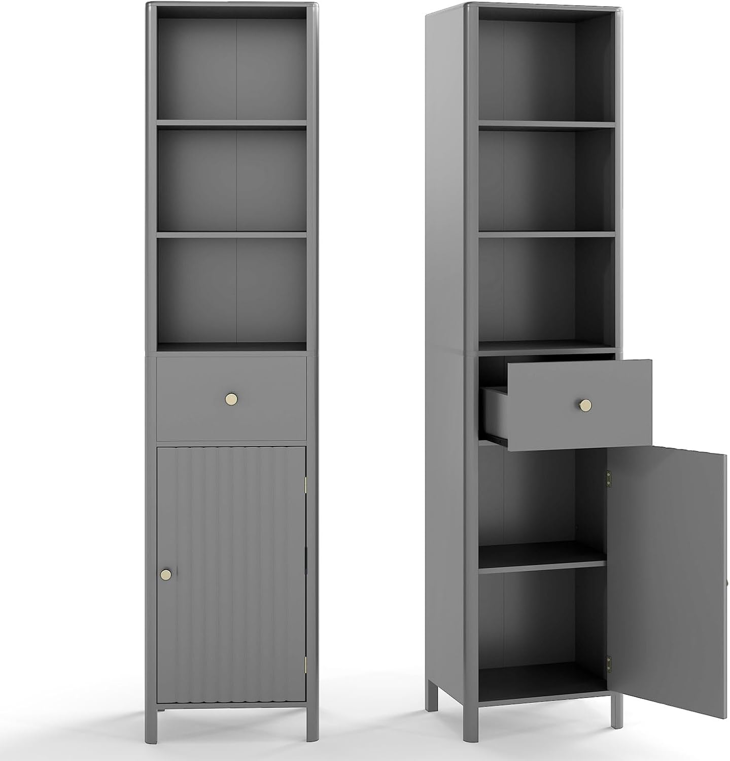 Slim Bathroom Tall Cabinet Drawer Shelf Unit Grey