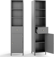 Slim Bathroom Tall Cabinet Drawer Shelf Unit Grey