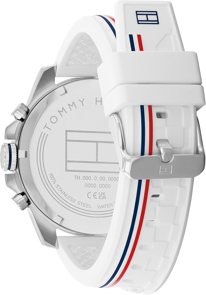 Mens Multifunction Quartz Watch White Dial Silicone Strap