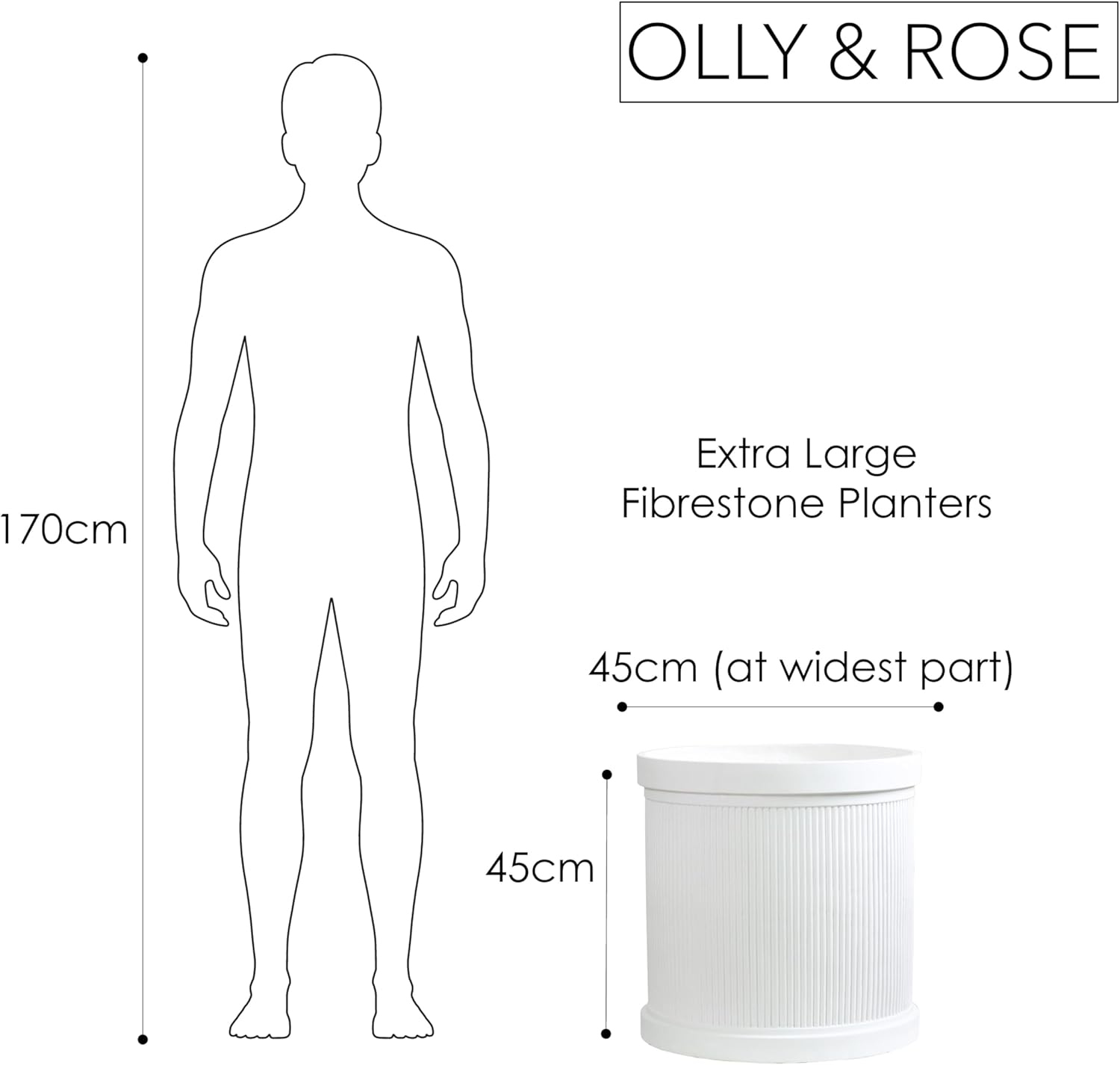 45cm White Ribbed Planter XL Fibrestone Large Plant Pot