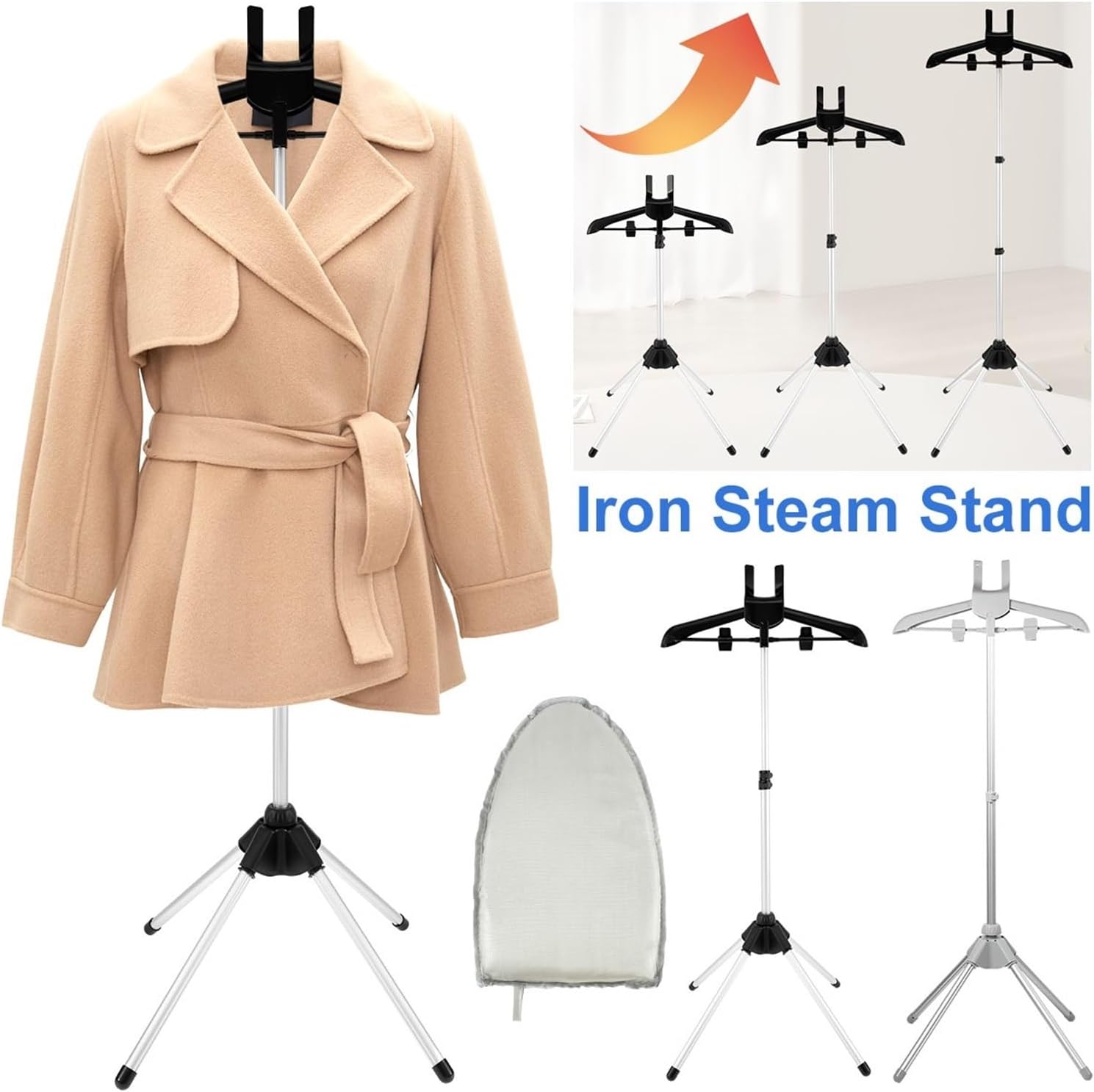 Clothes Steamer Stand Foldable Rack with Ironing Board Adjustable