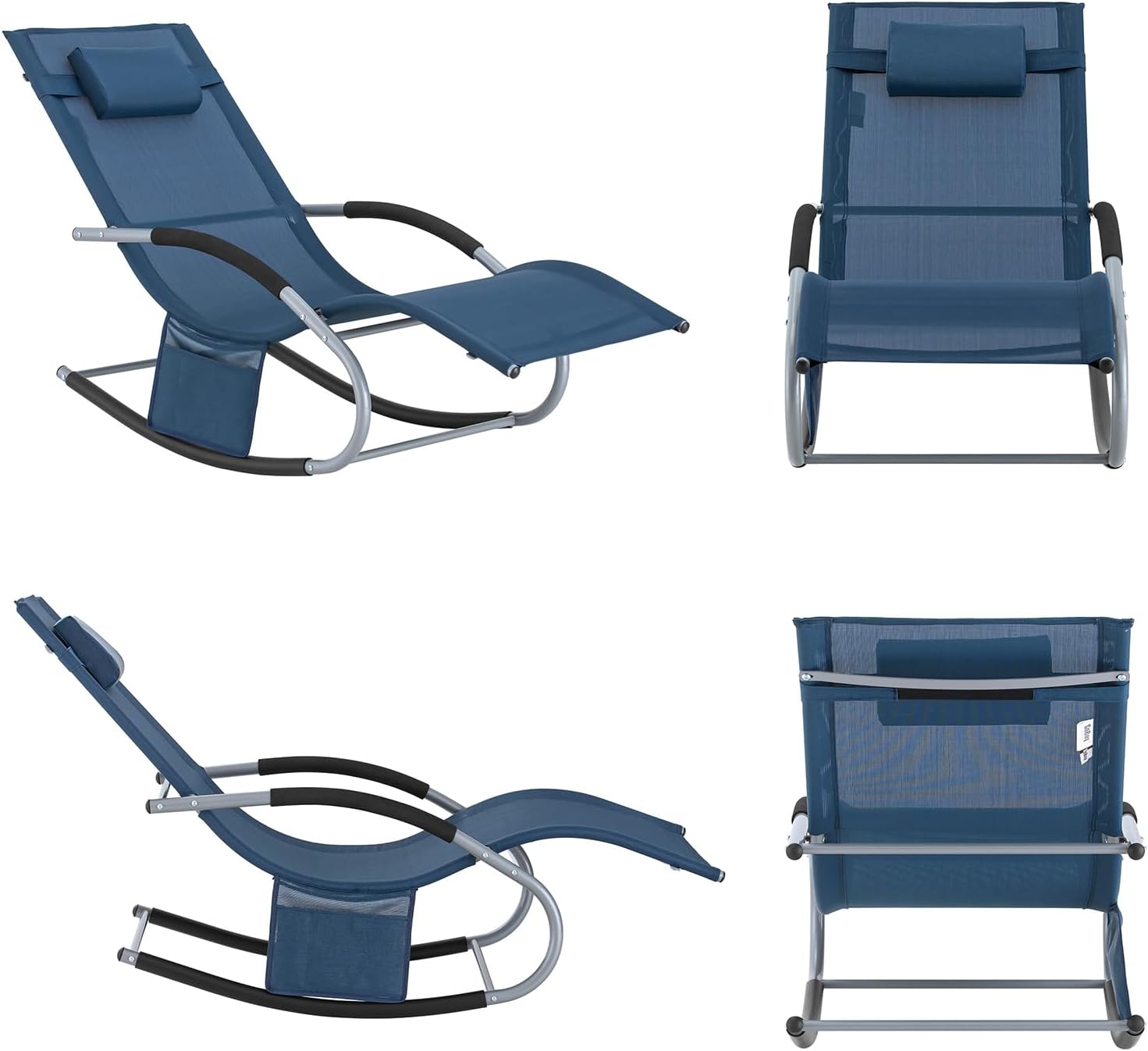 Outdoor Rocking Recliner Chair with Pillow Pocket Blue