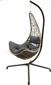 Hanging Swing Chair Grey Rattan Stand Cushion Set