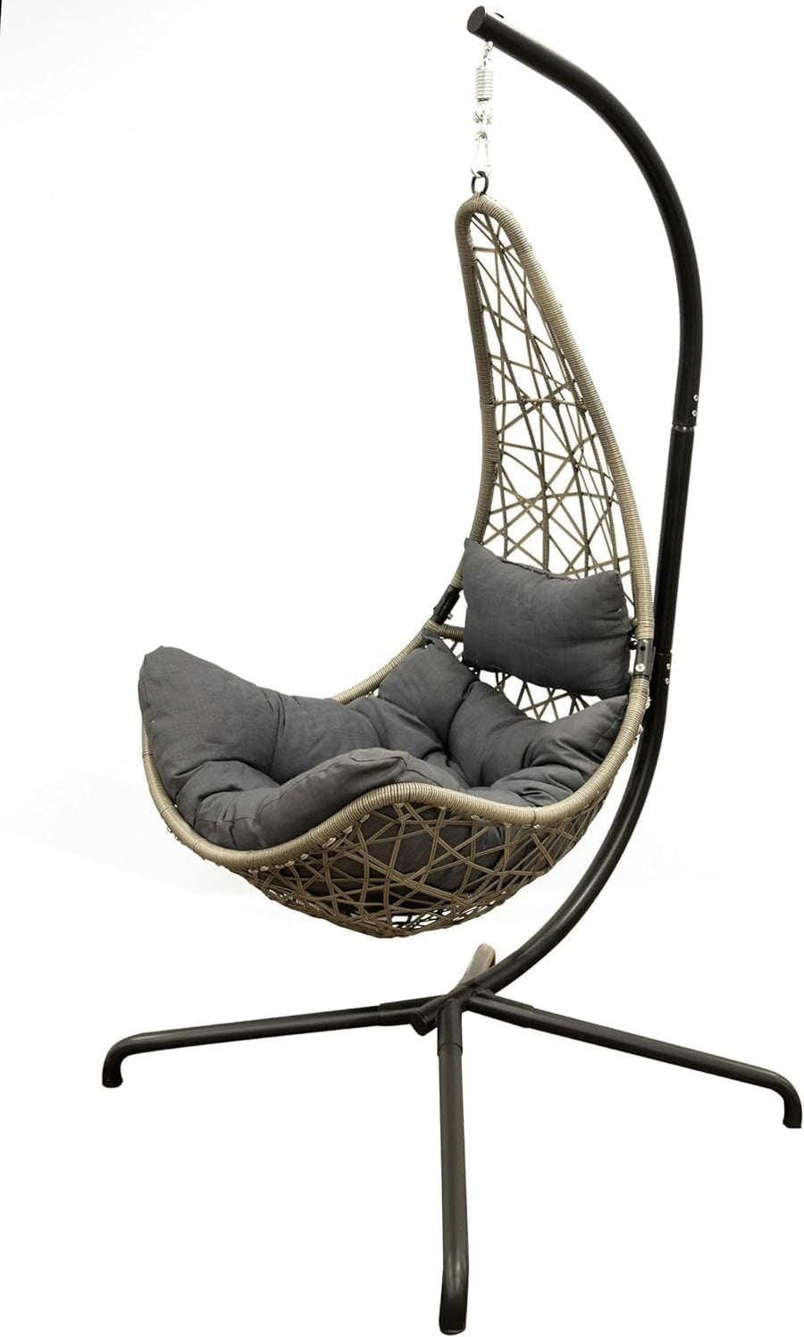Hanging Swing Chair Grey Rattan Stand Cushion Set