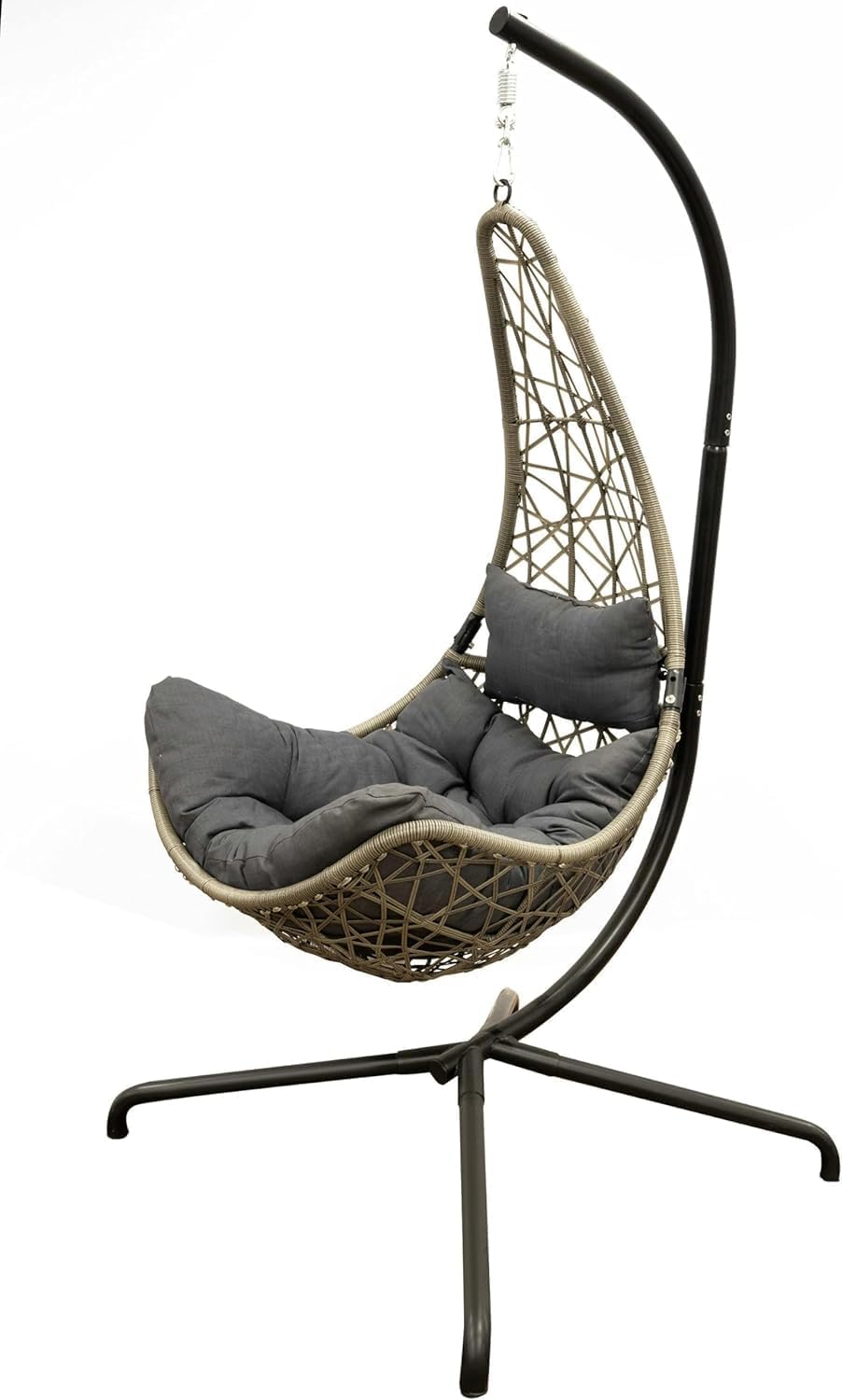 Hanging Swing Chair Grey Rattan Stand Cushion Set