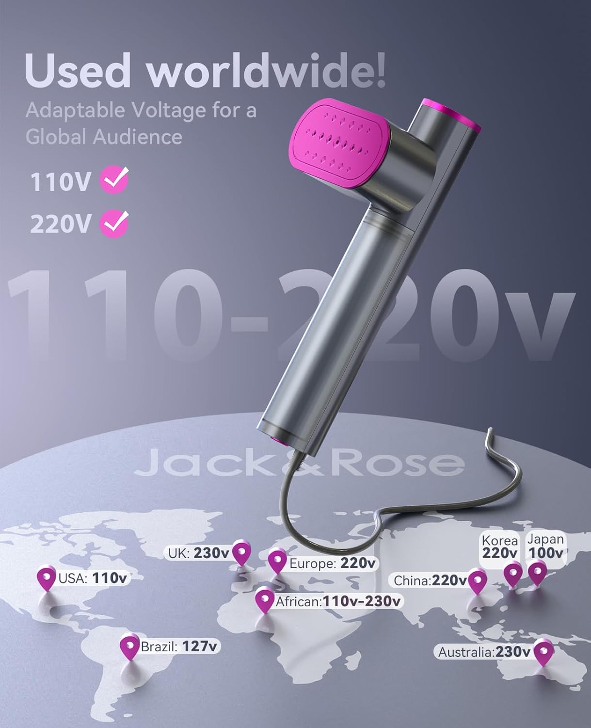 Dual Voltage Travel Garment Steamer 2in1 1000W 15s Heat Purple