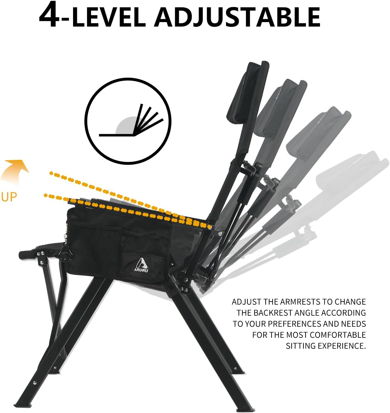 High Back Reclining Camping Chair 4 Position Black